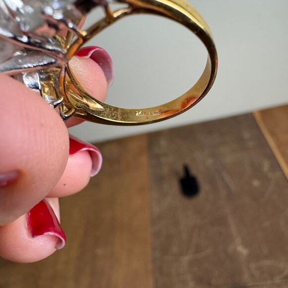 Vintage EDCO 14KT HGE Yellow Gold Rhinestone Statement Cocktail Ring Size 9 - Picture 4 of 9